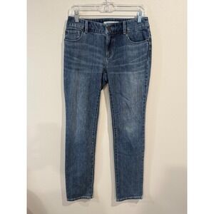 Chicos Platinum Denim Womens Jeans Size 00 Blue Wash Straight Leg Embellished